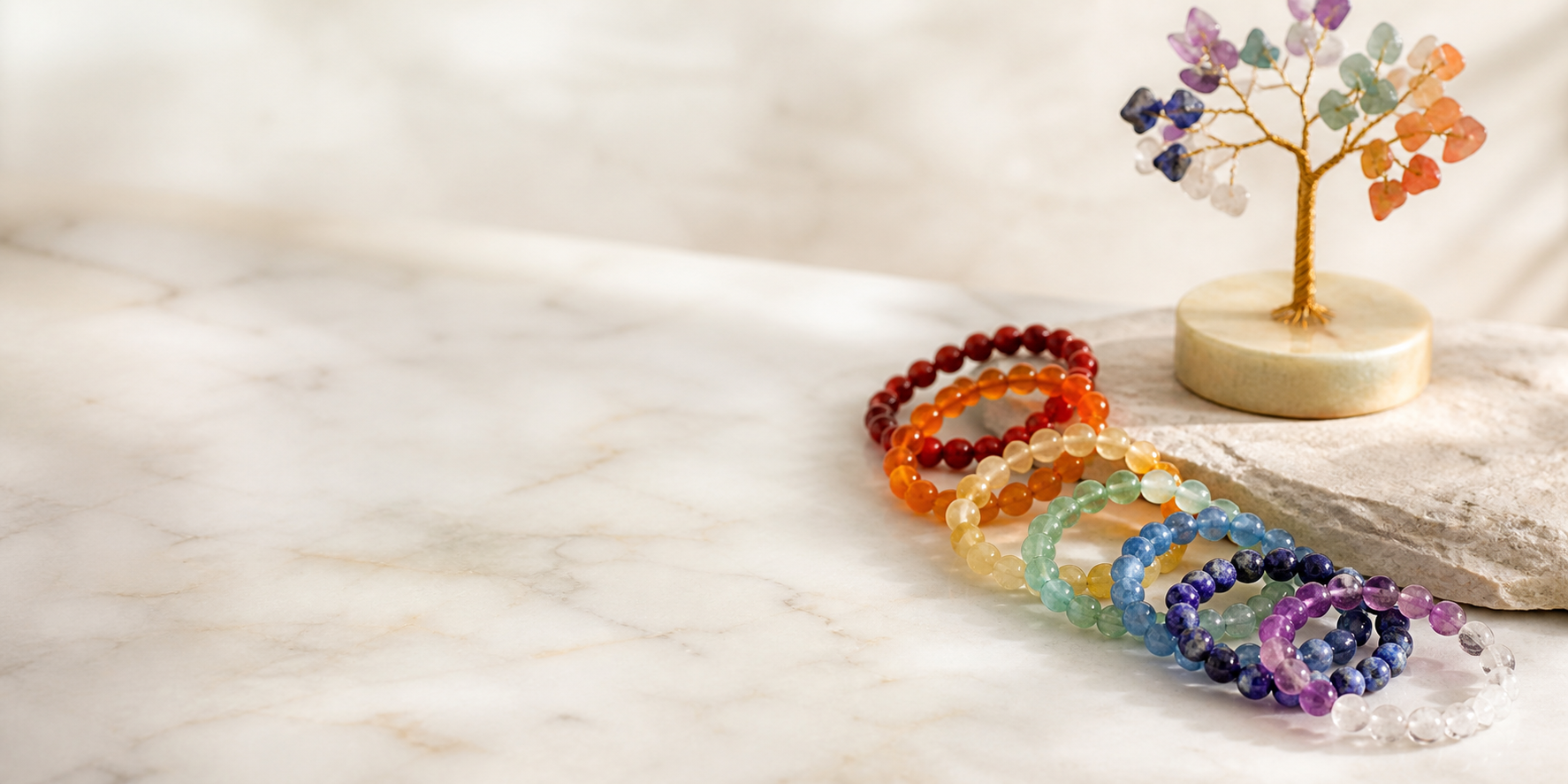 Gemstone bracelets and seven chakra inspired tree