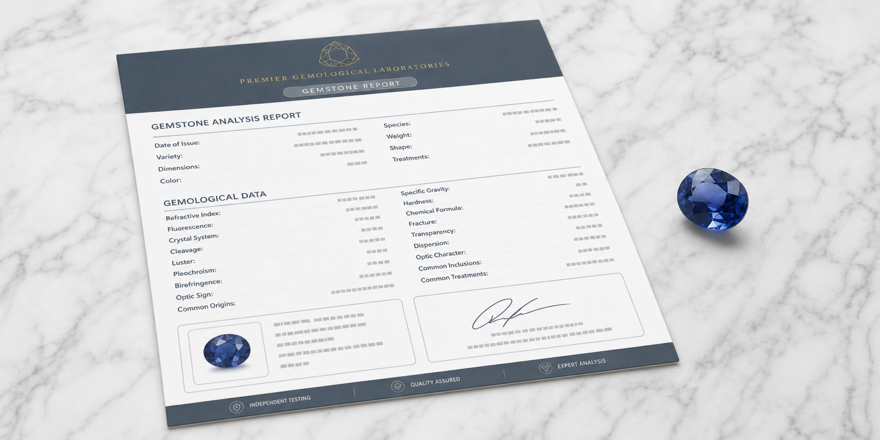 Illustrative gemstone laboratory report