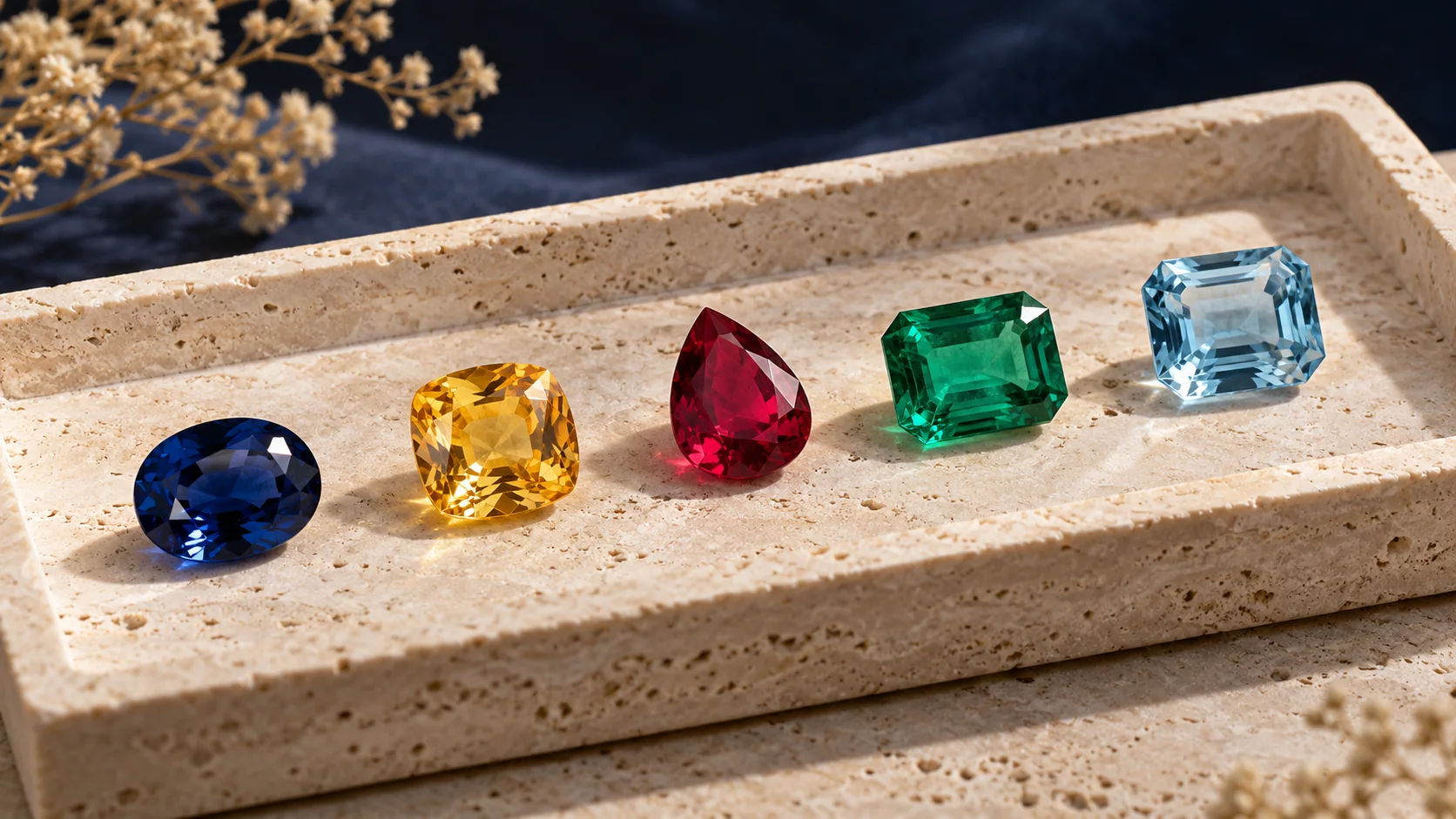 A curated selection of loose gemstones